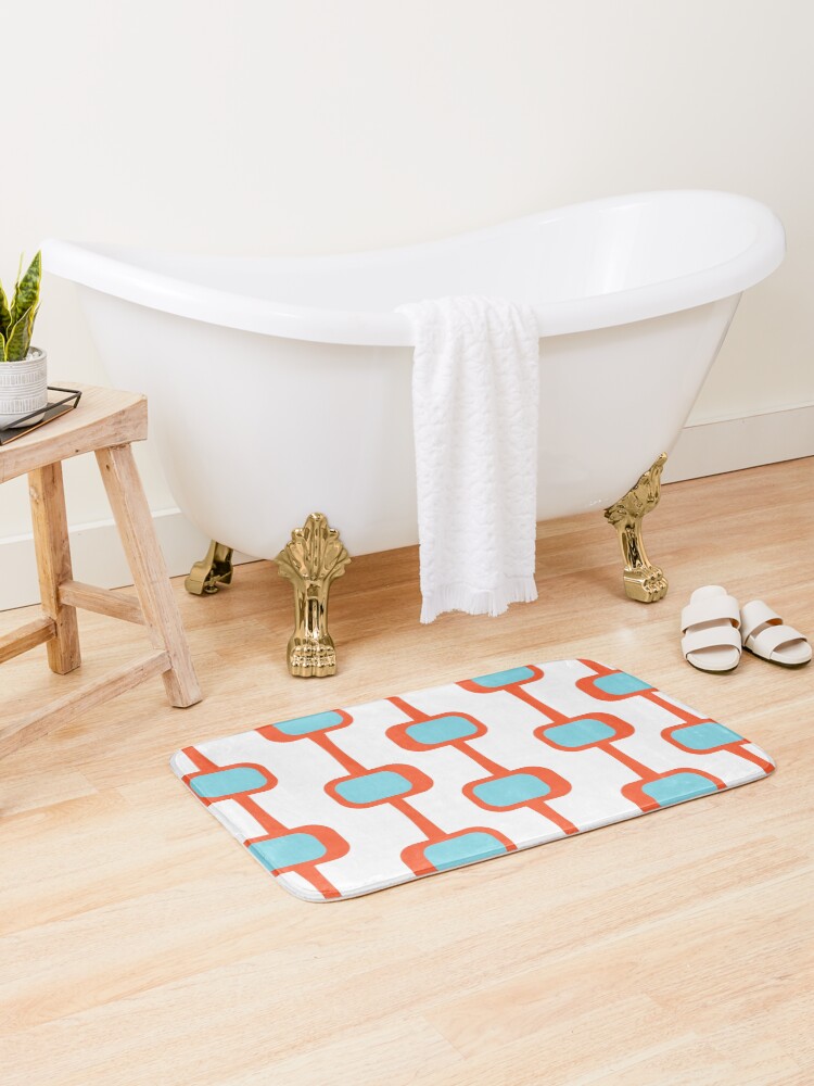 Thumbnail 1 of 6, Bath Mat, Mid Century Modern Orange Pattern designed and sold by CarlaBaremb.