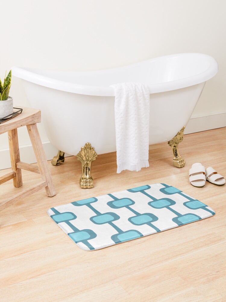Thumbnail 1 of 6, Bath Mat, Mid Century Modern Teal Pattern designed and sold by CarlaBaremb.