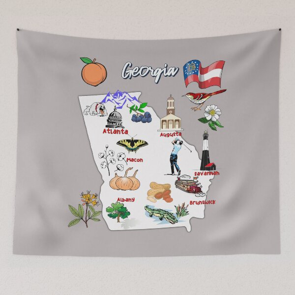 Item preview, Hand Drawn Illustration of Georgia Map with Tourist Destinations, USA designed and sold by mashmosh.