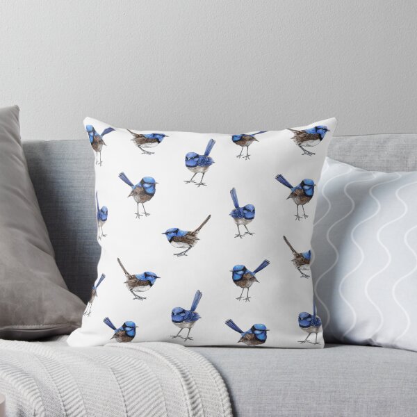 Item preview, Blue Wrens, Scattered on White designed and sold by ThistleandFox.