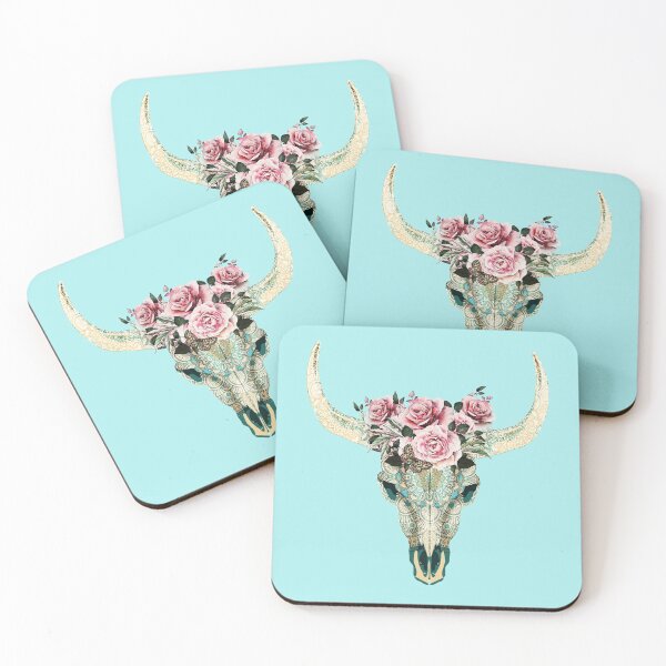 Item preview, Cow Skull and floral roses crown, boho, bull skull, watercolor style and mandala decorations designed and sold by Collagedream.