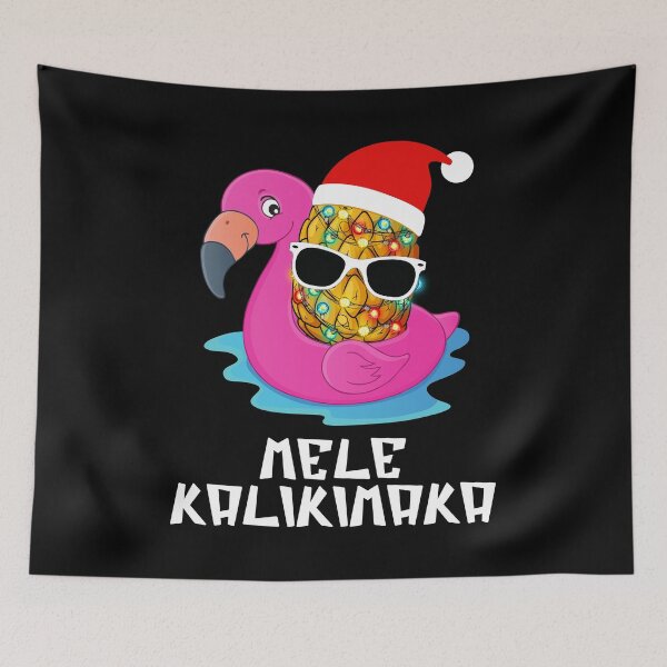 Item preview, Mele Kalikimaka - Christmas in July - Christmas in Summer - Hawaiian Christmas - Tropical Pineapple with Sunglasses and Santas Hat on Flamingo Floater designed and sold by AnyKitty.