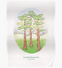 Haruki Murakamis norwegisches Holz // Illustration eines Waldes und der Berge in Bleistift Poster