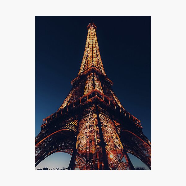 Eiffel Tower illuminated at night - Paris (France) Photographic Print