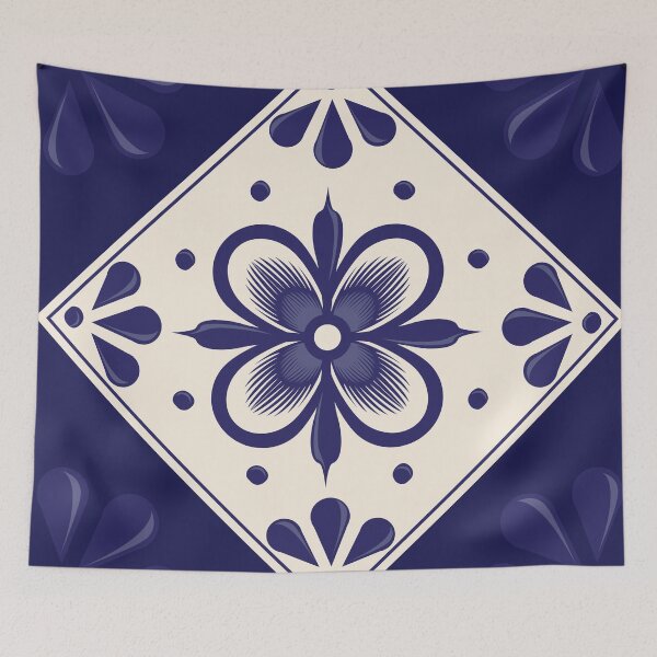 Item preview, Blue Talavera Tile, Abstract flower by Akbaly designed and sold by Akbaly.