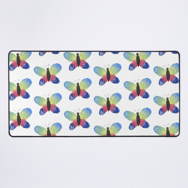 Watercolor Paint Butterfly Blue Yellow Red Desk Mat