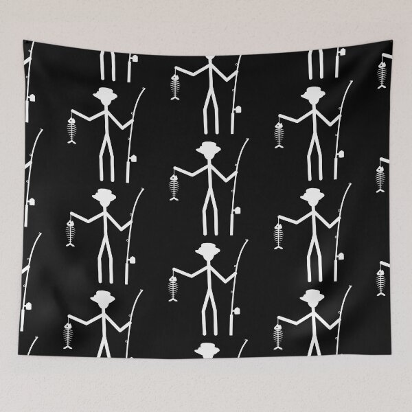 Item preview, Fisherman Stick Figure Holding Fish Bones I love Fishing Art Design Happy Apparel Essential Inspiration Joy Mood Funny designed and sold by DesignByHeartUK.