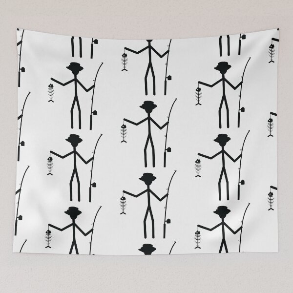 Item preview, Fisherman Stick Figure Holding Fish Bones I love Fishing Art Design Happy Apparel Essential Inspiration Joy Mood Funny designed and sold by DesignByHeartUK.