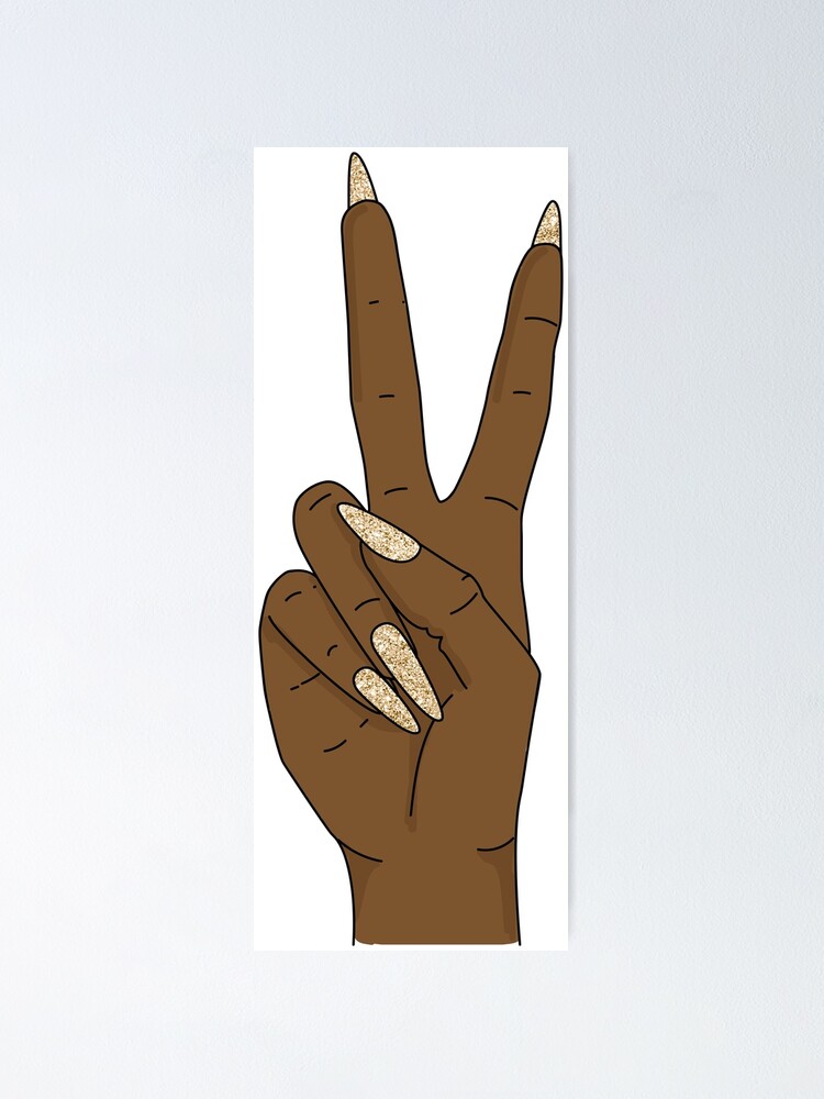 &ldquo;Peace sign hand with gold glitter nails&rdquo; Poster by savanamms6 | Redbubble
