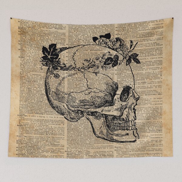 Item preview, Skull in Floral Wreath Ink Drawing Dictionary Art designed and sold by DictionaryArt.