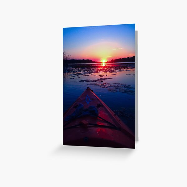 Blue Canoe at Sunset Greeting Card