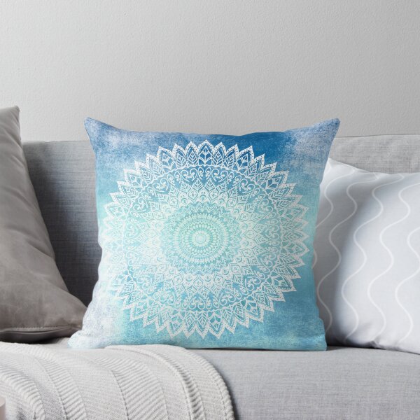 BLUE PASSION LEAVES MANDALA Throw Pillow