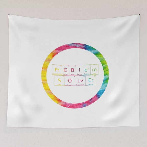 Item preview, Problem Solver written in Chemistry Periodic Table Elements in tie dye font on white background  designed and sold by UncleStuScience.