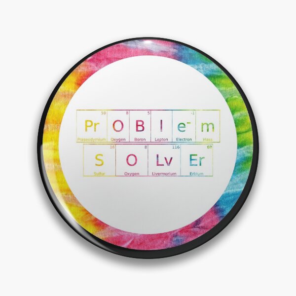 Item preview, Problem Solver written in Chemistry Periodic Table Elements in tie dye font on black background  designed and sold by UncleStuScience.