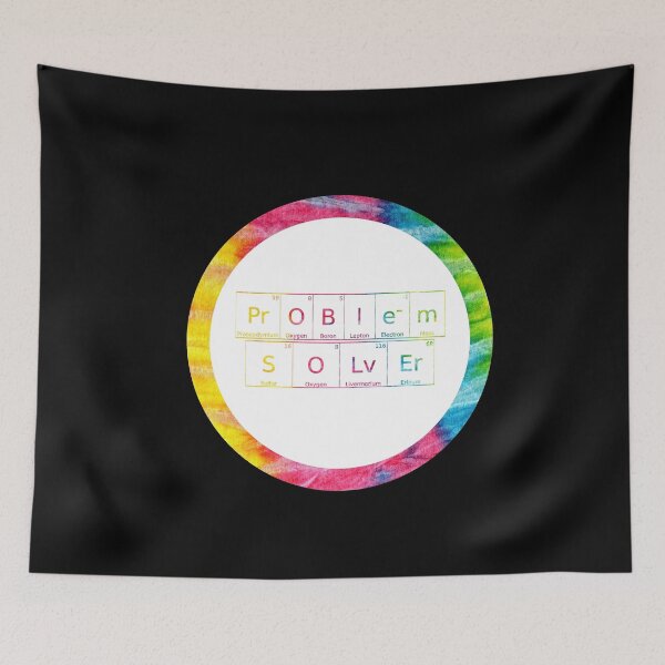Item preview, Problem Solver written in Chemistry Periodic Table Elements in tie dye font on black background  designed and sold by UncleStuScience.
