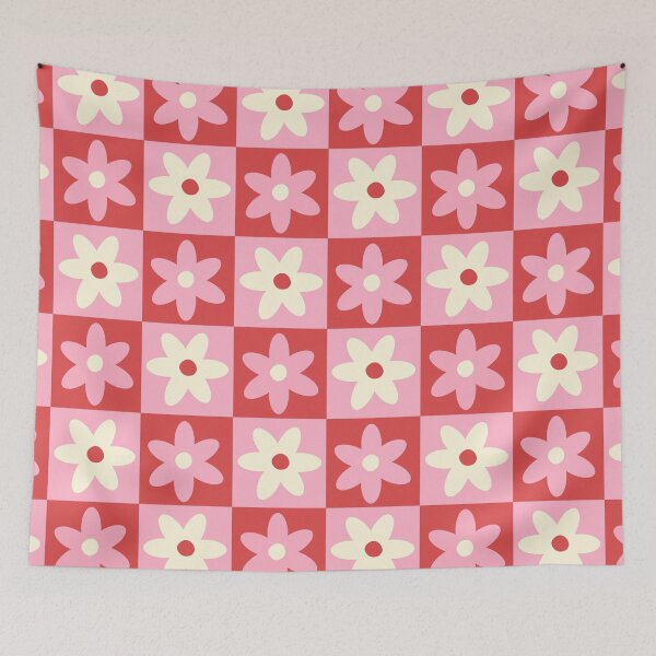 Artikelvorschau, Schachbrettmuster mit Blumenmuster in Rosa und Rot entworfen und verkauft von hollylynette.