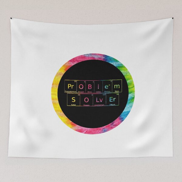 Item preview, Problem Solver written in Chemistry Periodic Table Elements in tie dye font on white background  designed and sold by UncleStuScience.