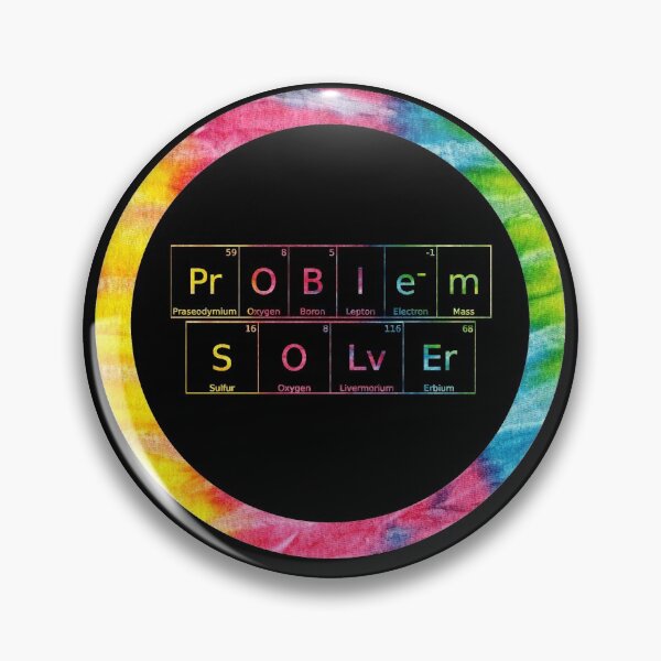 Item preview, Problem Solver written in Chemistry Periodic Table Elements in tie dye font on black background  designed and sold by UncleStuScience.