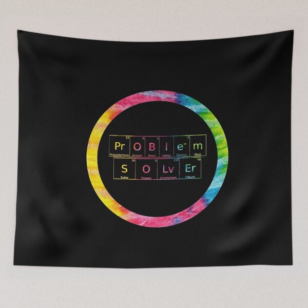 Item preview, Problem Solver written in Chemistry Periodic Table Elements in tie dye font on black background  designed and sold by UncleStuScience.