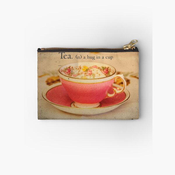 Item preview, 'Tea; A hug in cup' typography on vintage tea cup and saucer photograph designed and sold by KCiPhoto.