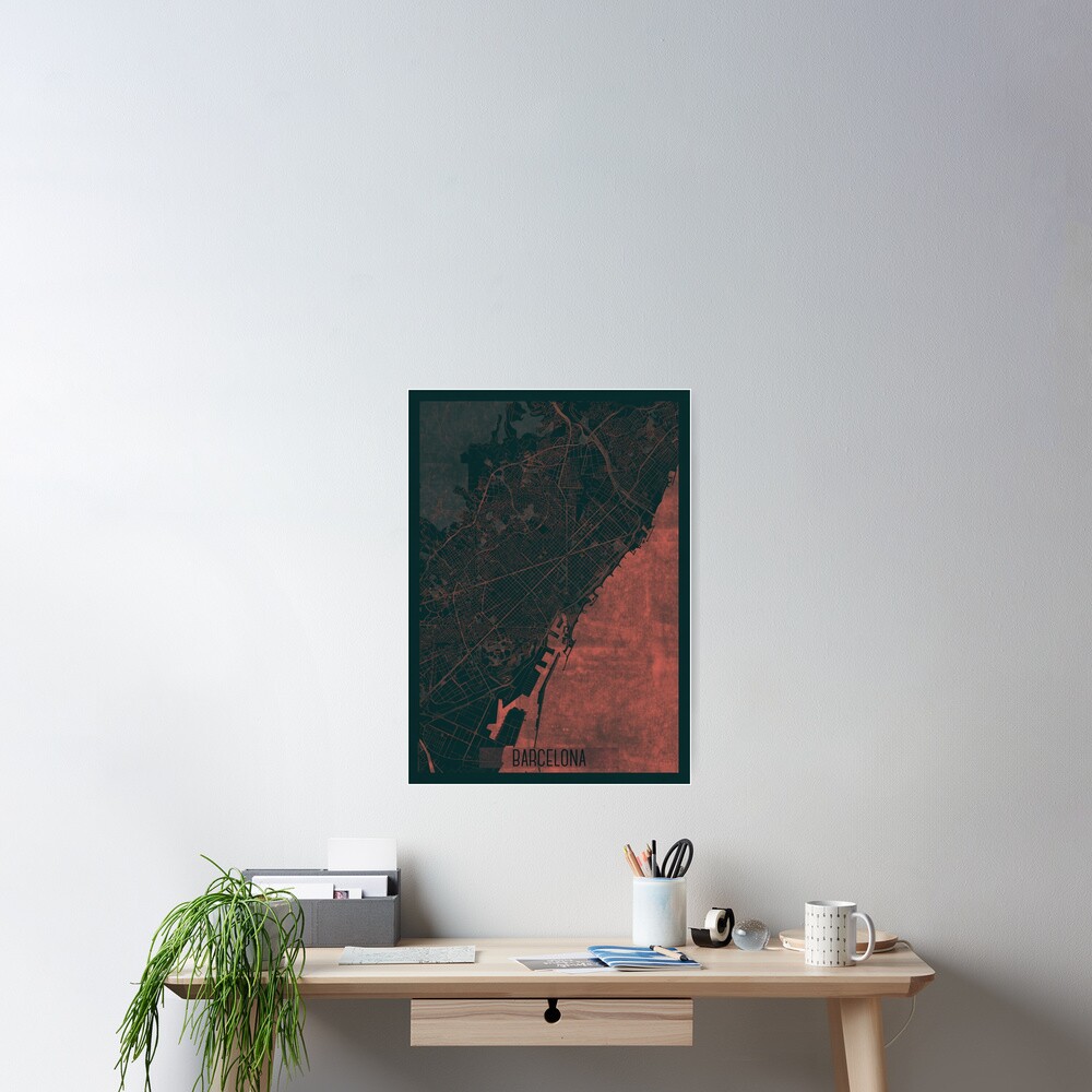 Barcelona Map Red Poster