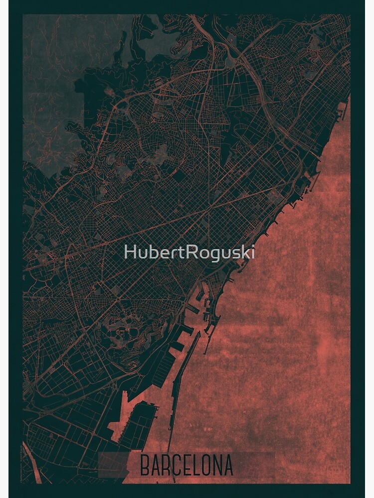 Barcelona Map Red by HubertRoguski