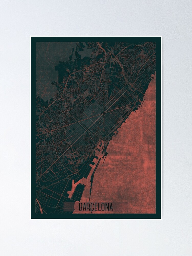 Alternate view of Barcelona Map Red Poster