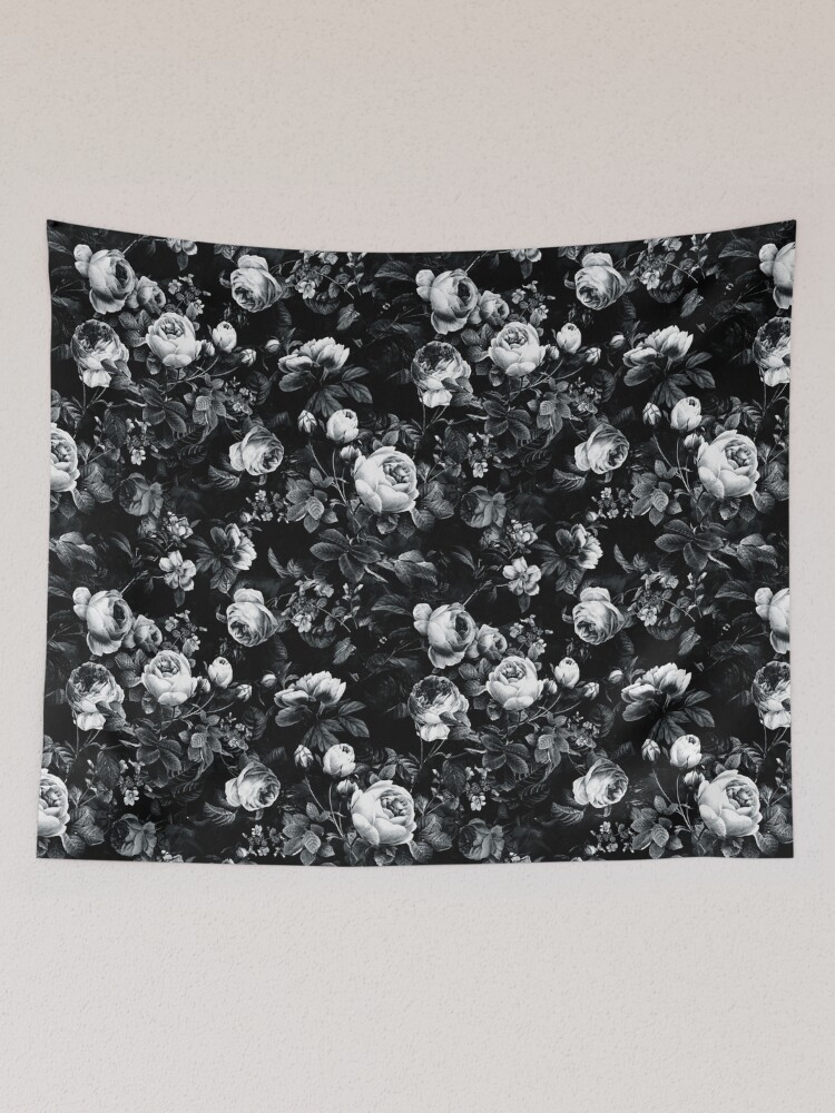 Thumbnail 2 of 3, Tapestry, Roses Black and White designed and sold by RIZA PEKER.