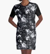 Roses Black and White Graphic T-Shirt Dress