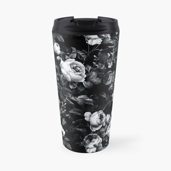Roses Black and White Travel Mug