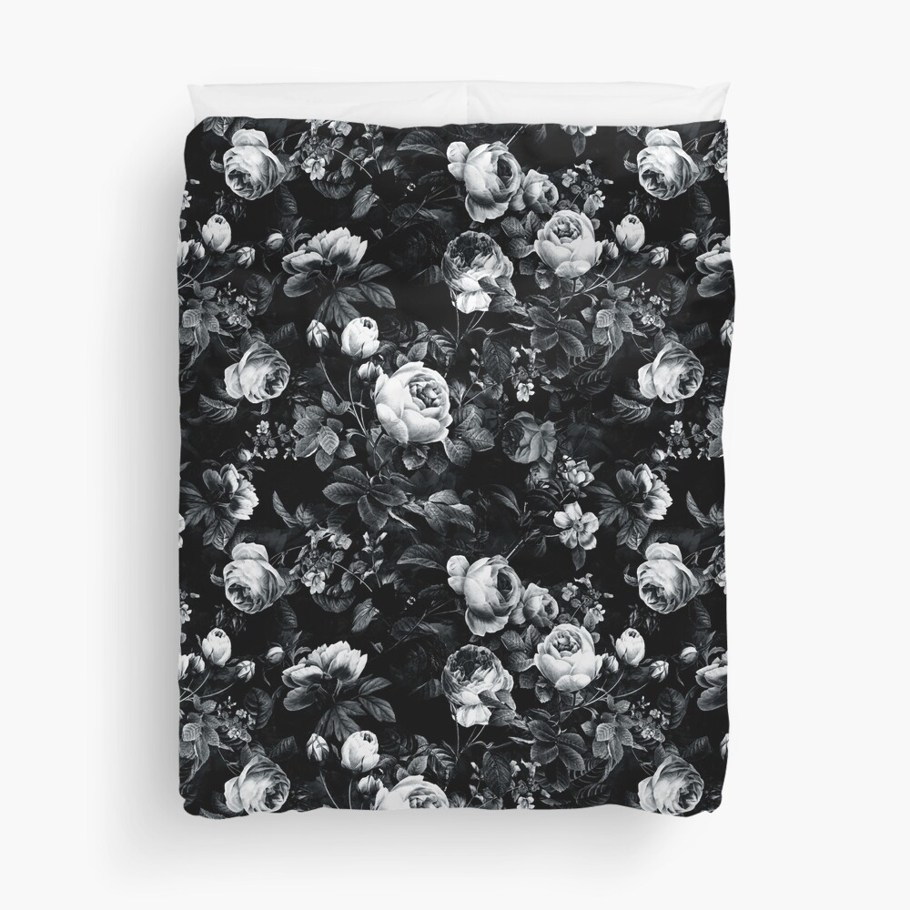 Roses Black and White Duvet Cover