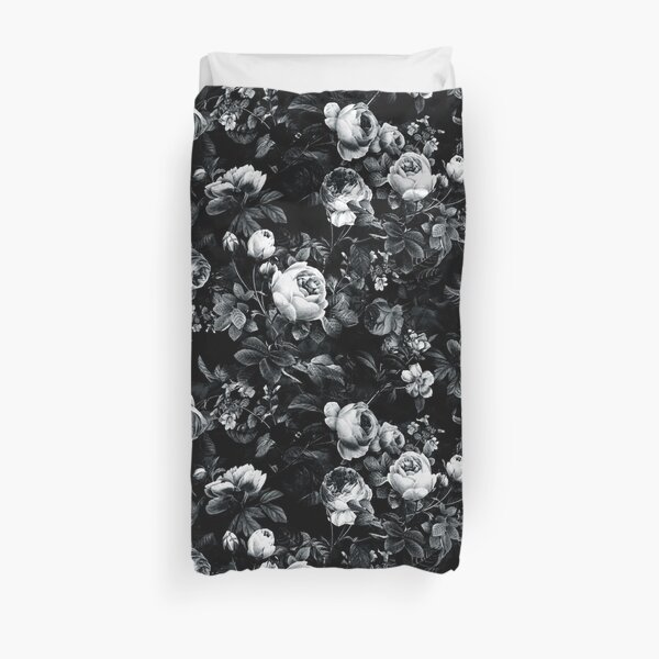 Roses Black and White Duvet Cover