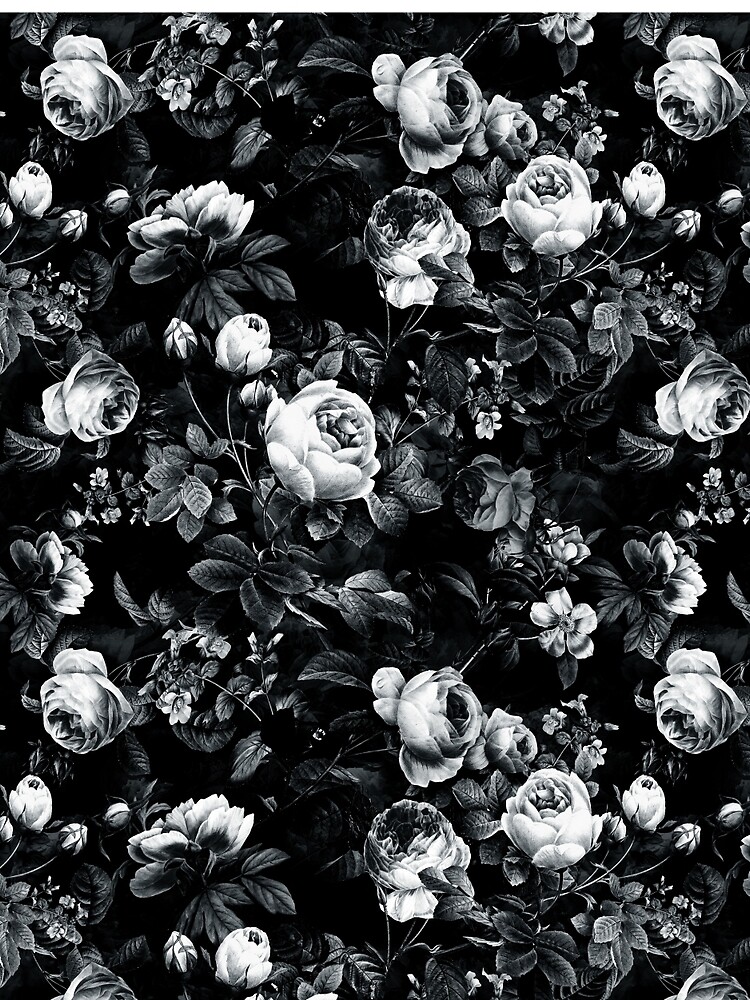 Artwork view, Roses Black and White designed and sold by RIZA PEKER