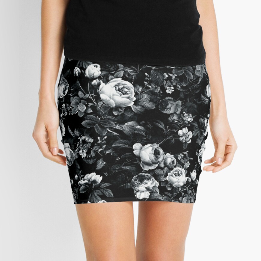Roses Black and White Mini Skirt