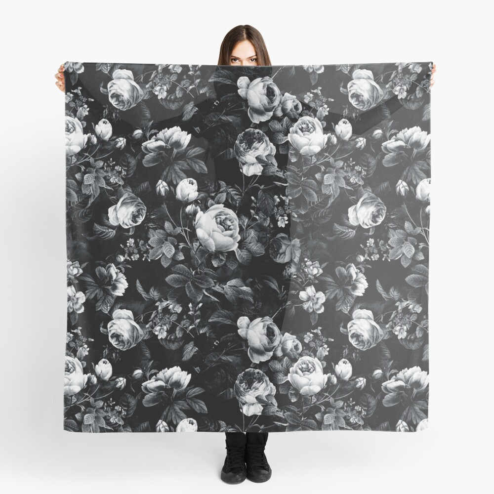 Roses Black and White Scarf