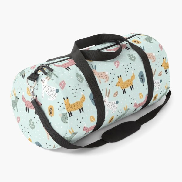 Childish seamless pattern with cute bunny and fox, bunny and fox seamless pattern Duffle Bag