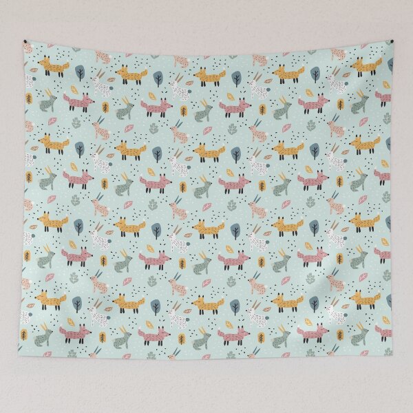Item preview, Childish seamless pattern with cute bunny and fox, bunny and fox seamless pattern designed and sold by skylove94.