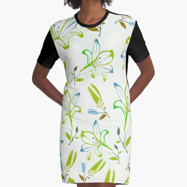 Green Spring floral pattern green and blue Graphic T-Shirt Dress