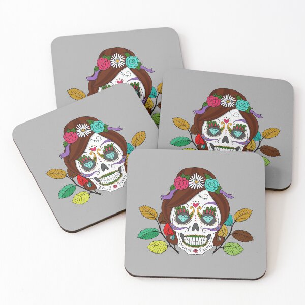 Item preview, Halloween Girl Skull with Colorful Flowers and Tattoo  designed and sold by PodiShawna.