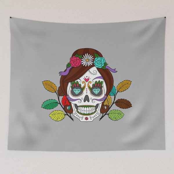 Item preview, Halloween Girl Skull with Colorful Flowers and Tattoo  designed and sold by PodiShawna.