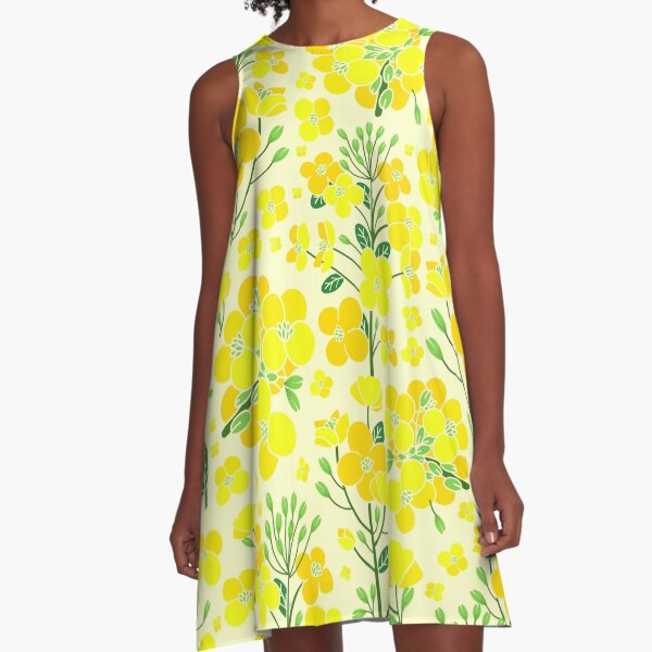 Canola yellow flower pattern A-Line Dress