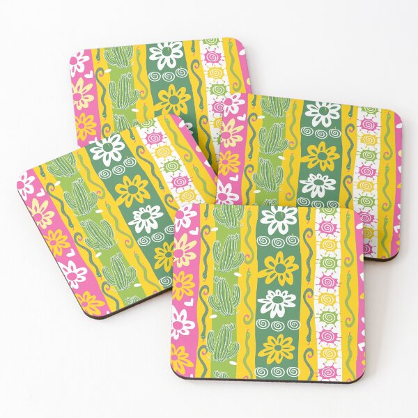 Item preview, Colourful cactus and flowers stripes repeat pattern with snakes designed and sold by jamiesoondesign.