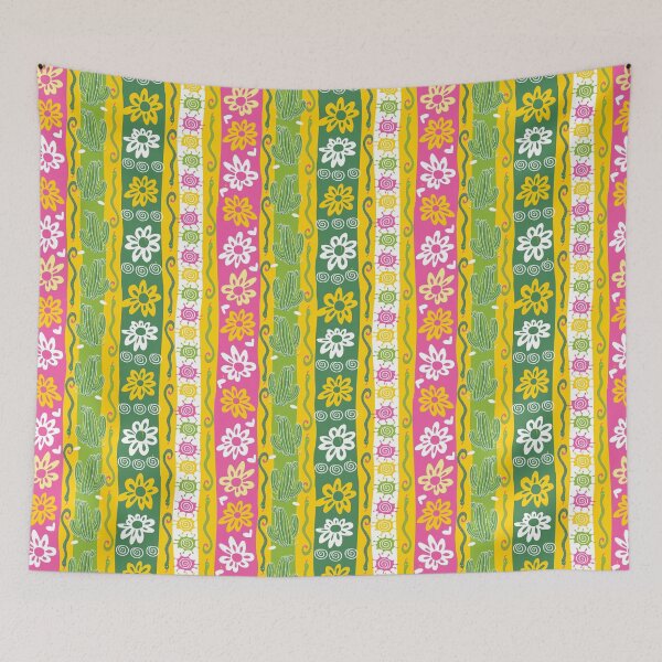 Item preview, Colourful cactus and flowers stripes repeat pattern with snakes designed and sold by jamiesoondesign.
