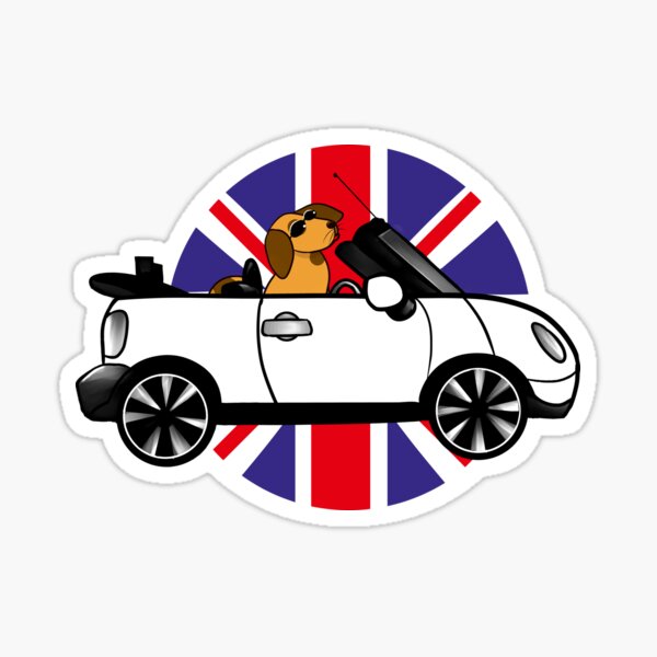BEEP BEEP Mini and dog, england flag Sticker
