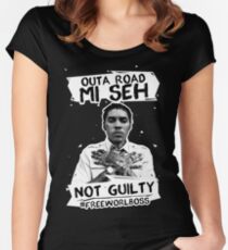 Out A Road #FREEWORLBOSS WHITE Women's Fitted Scoop T-Shirt