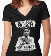 Out A Road #FREEWORLBOSS WHITE Women's Fitted V-Neck T-Shirt