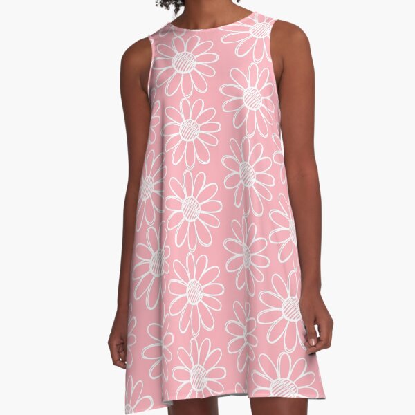 White spring flowers on pink background pattern A-Line Dress