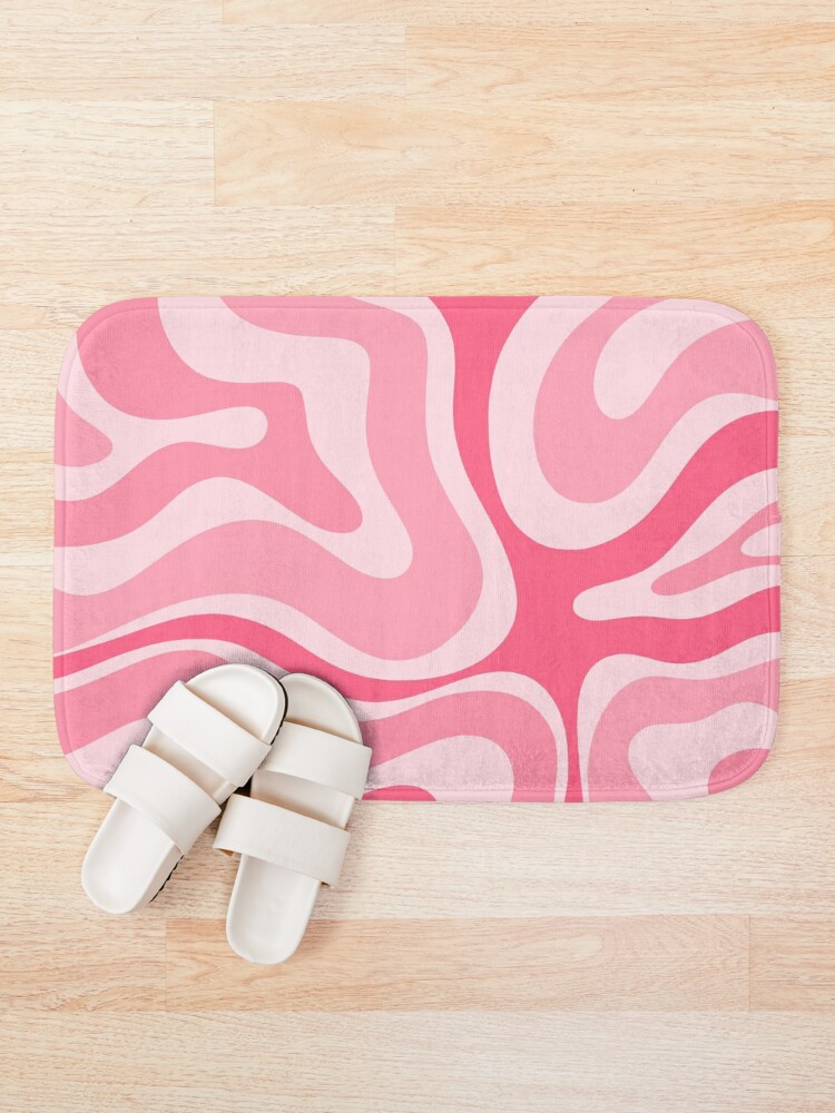 Retro Liquid Swirl Abstract Pattern 3 in Black and Almond Cream Bath Mat by  Kierkegaard Design Studio