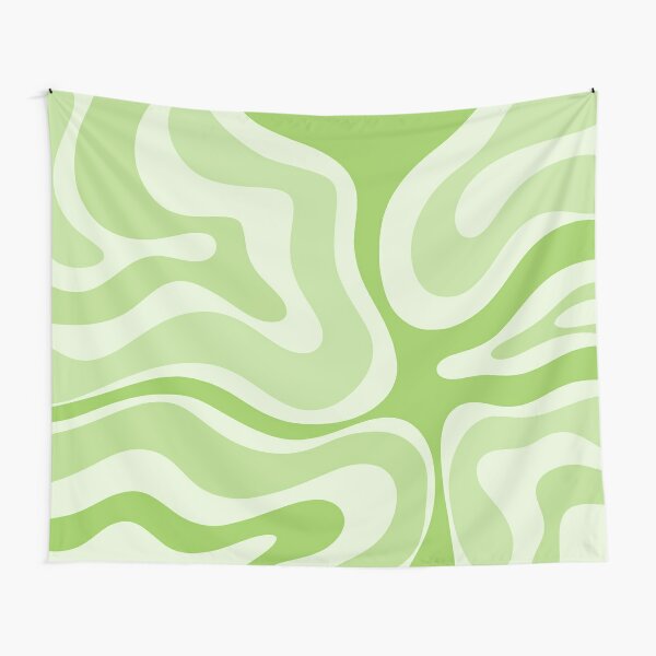 Modern Retro Liquid Swirl Abstract in Light Lime Green Tapestry