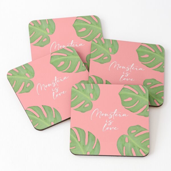 Item preview, Monstera is Love Artwork with coral pink Background designed and sold by mhailittlearts.